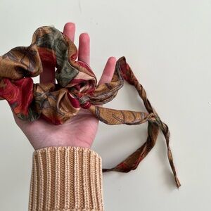 Boho Scrunchie detachable scarf bow 100% vintage silk  retro western rodeo